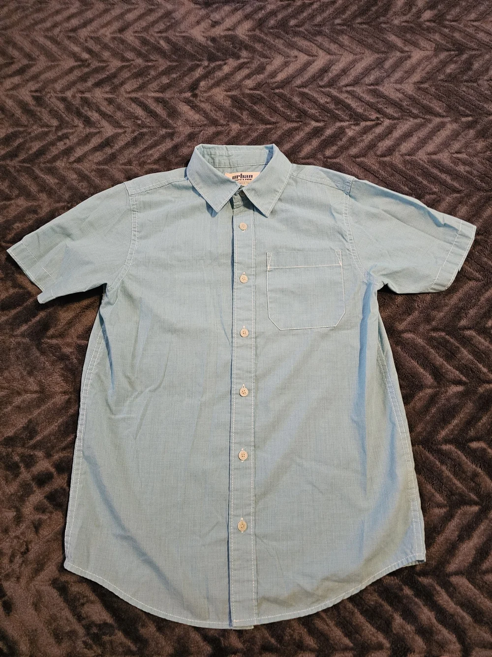 Urban Pipeline Boys Button-Up Shirt Large Blue Short Sleeve Checkered